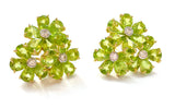 Peridot Flower Diamond Cluster Earrings