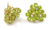 Peridot Flower Diamond Cluster Earrings