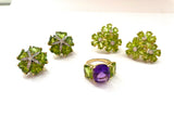 Peridot Flower Diamond Cluster Earrings