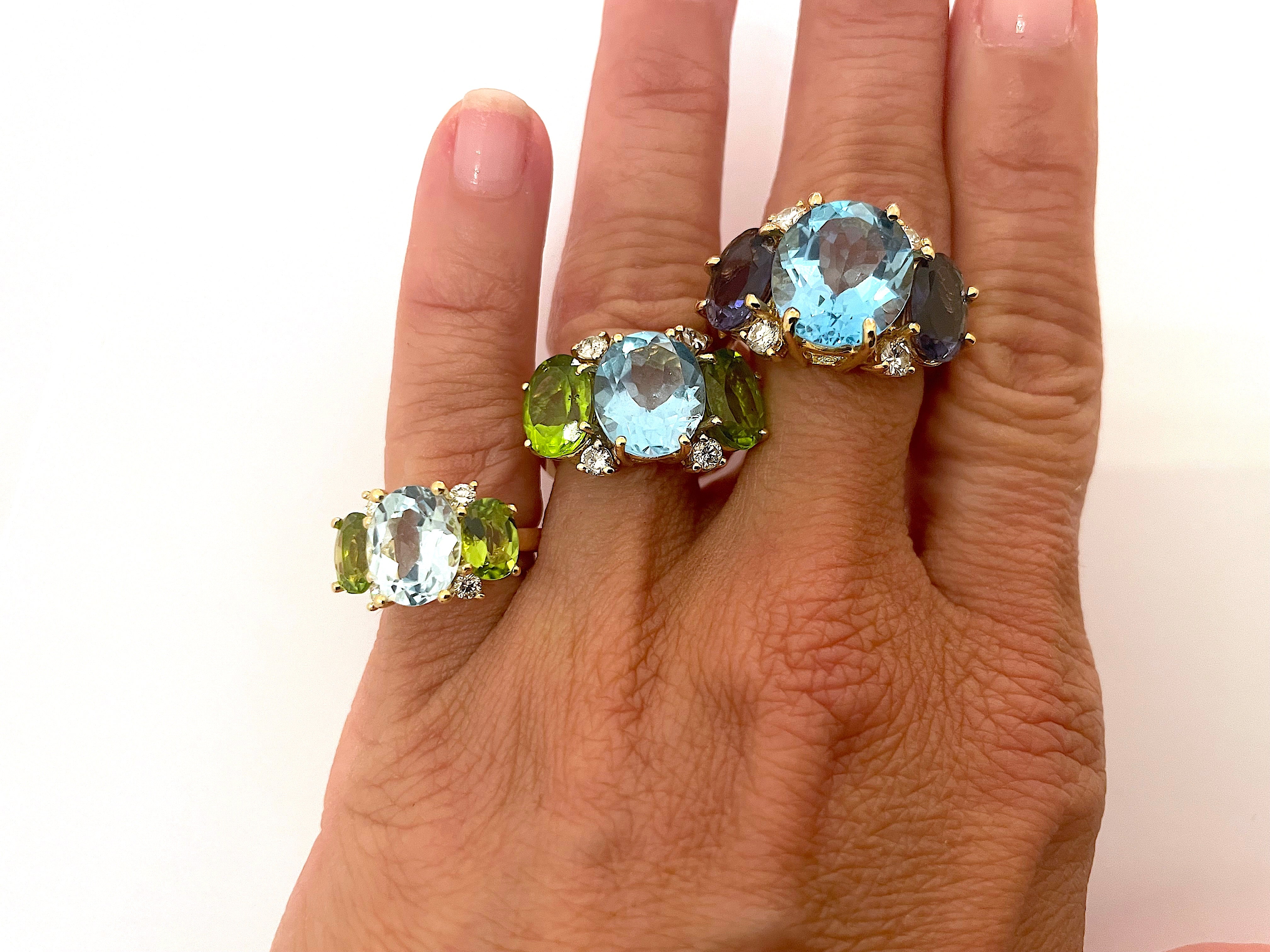 Small GUM DROP™ Ring with Blue Topaz and Iolite and Diamonds