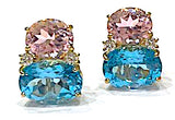 Large GUM DROP™ Earrings with Pink Topaz and Blue Topaz and Diamonds