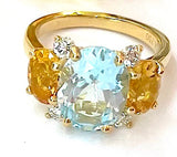 Small GUM DROP™ Ring with Bright Pink Topaz and Blue Topaz and Diamonds