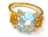 Small GUM DROP™ Ring with Bright Pink Topaz and Blue Topaz and Diamonds