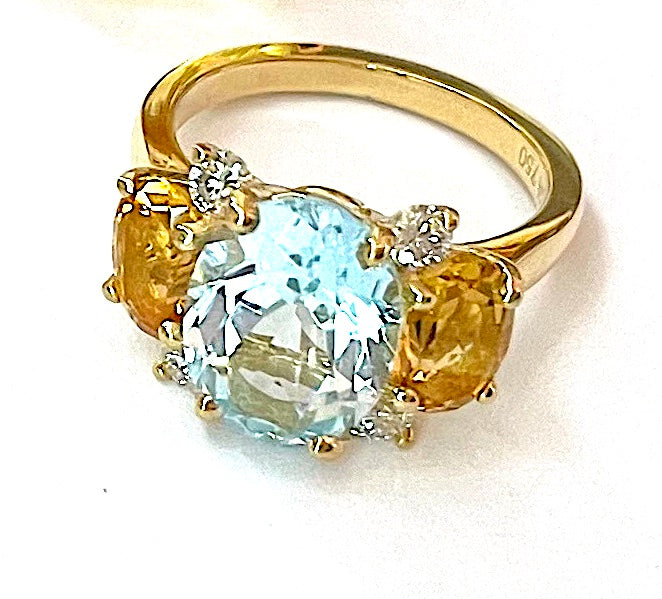 Small GUM DROP™ Ring with Bright Pink Topaz and Blue Topaz and Diamonds