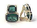 Double Cushion Pink and Blue Topaz Stone Diamond Yellow Gold Earrings