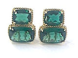 18kt Yellow Gold Cushion Cut Earring with Rope Twist Border with Green Quartz