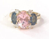 Small GUM DROP™ Ring with Bright Pink Topaz and Blue Topaz and Diamonds