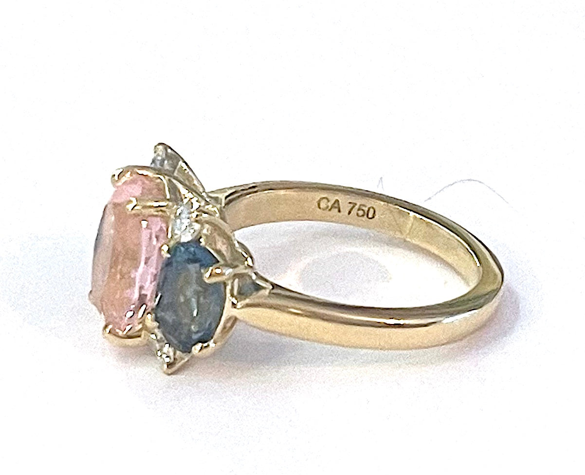 Small GUM DROP™ Ring with Pink Topaz and Blue Topaz and Diamonds