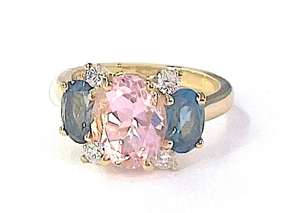 Small GUM DROP™ Ring with Bright Pink Topaz and Blue Topaz and Diamonds