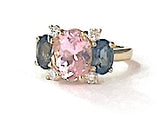 Small GUM DROP™ Ring with Bright Pink Topaz and Blue Topaz and Diamonds