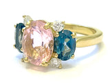 Small GUM DROP™ Ring with Bright Pink Topaz and Blue Topaz and Diamonds