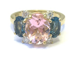Small GUM DROP™ Ring with Bright Pink Topaz and Blue Topaz and Diamonds