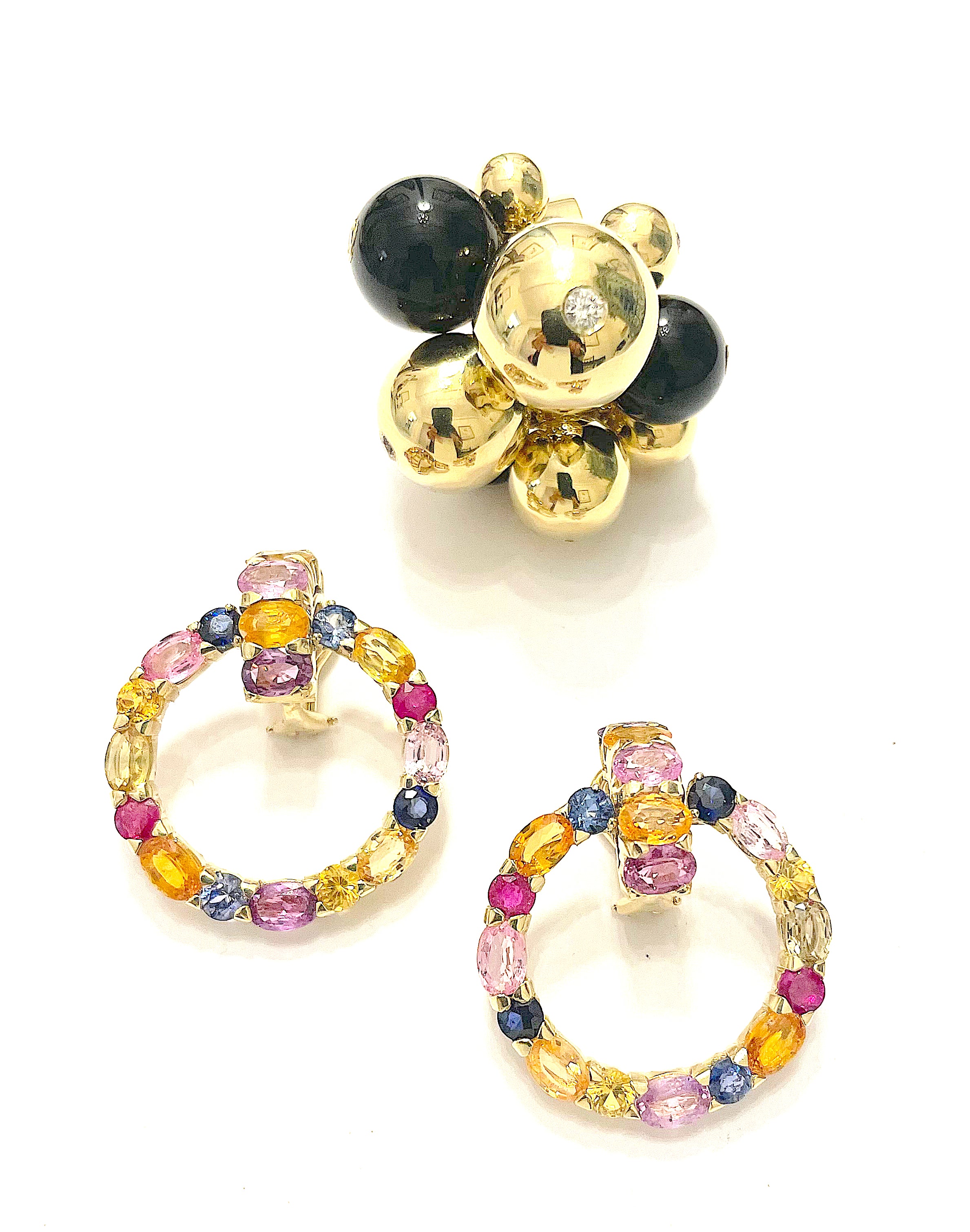 Large GUM DROP™ Earrings with Pink Topaz and Blue Topaz and Diamonds