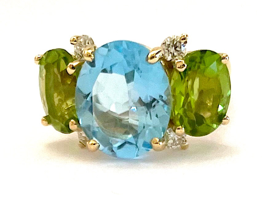 Small GUM DROP™ Ring with Blue Topaz and Iolite and Diamonds