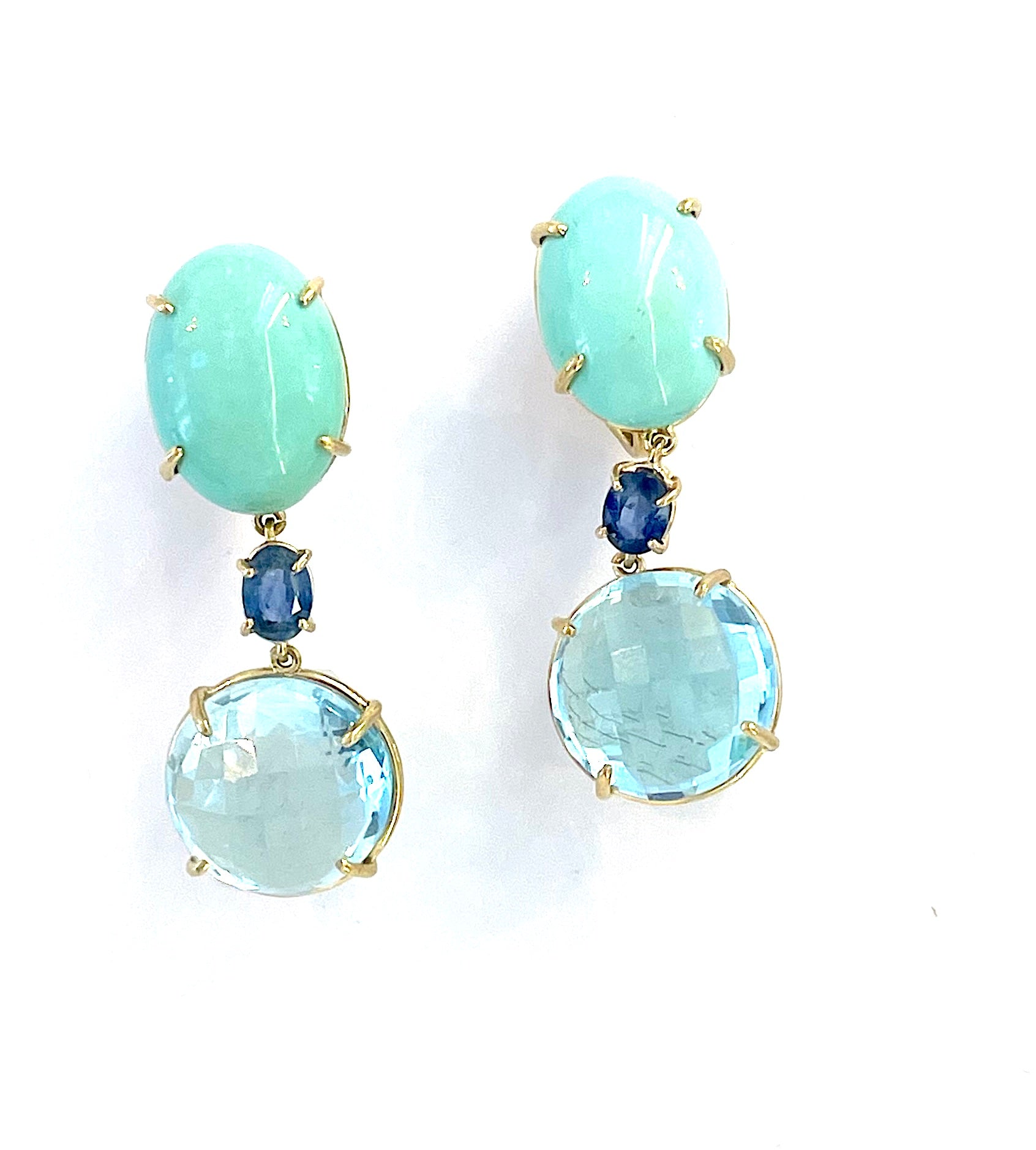 Elegant Drop Earring with Turquoise Sapphire and Blue Topaz A. Clunn