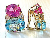 Large GUM DROP™ Earrings with Pink Topaz and Blue Topaz and Diamonds