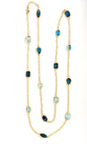 Elegant Multi Color Blue Topaz Necklace on twisted Link chain