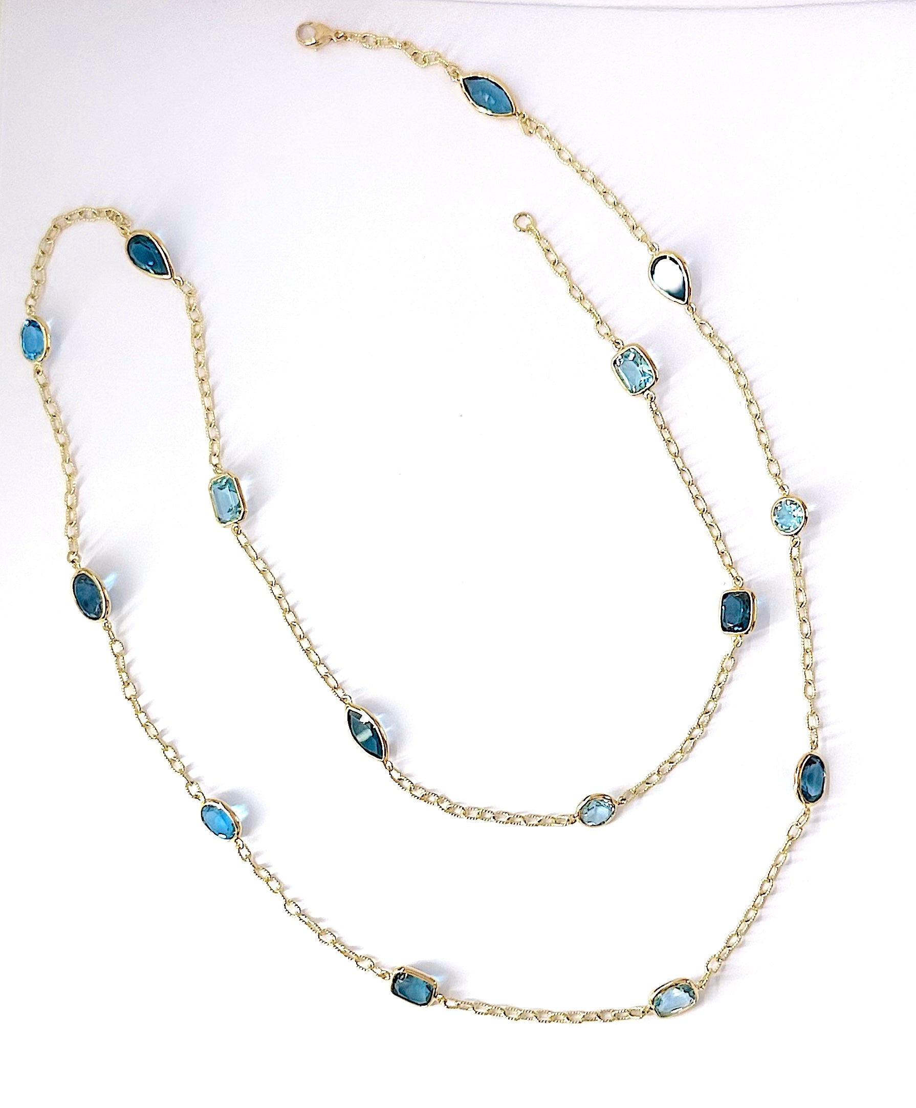 Elegant Multi Color Blue Topaz Necklace on twisted Link chain