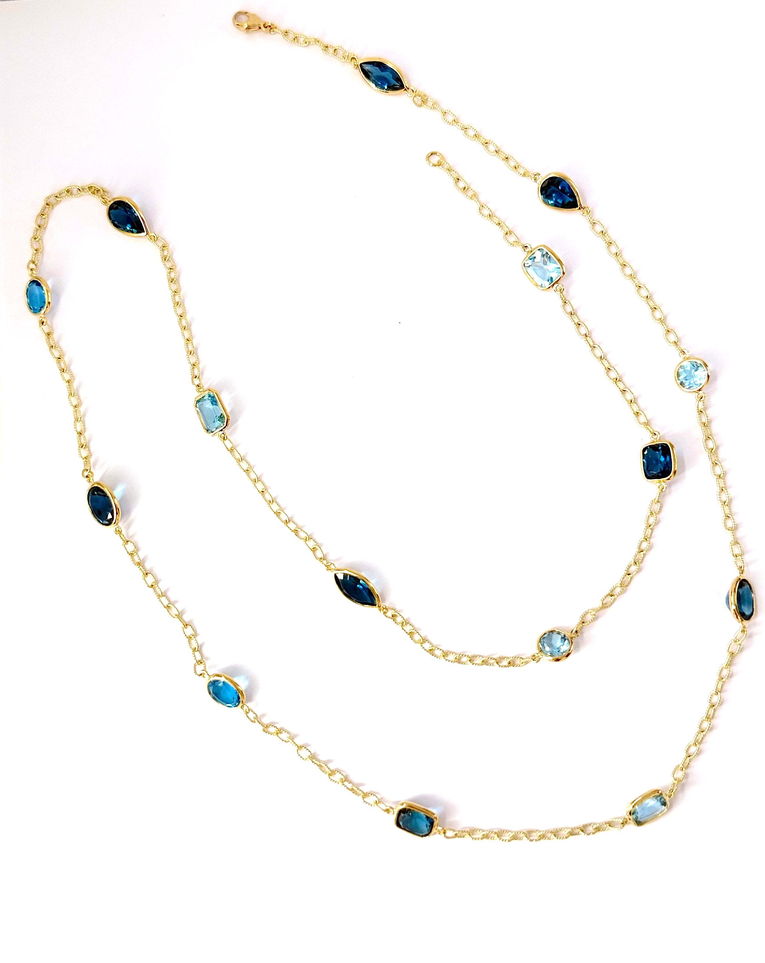 Elegant Multi Color Blue Topaz Necklace on twisted Link chain