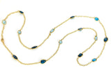 Elegant Multi Color Blue Topaz Necklace on twisted Link chain