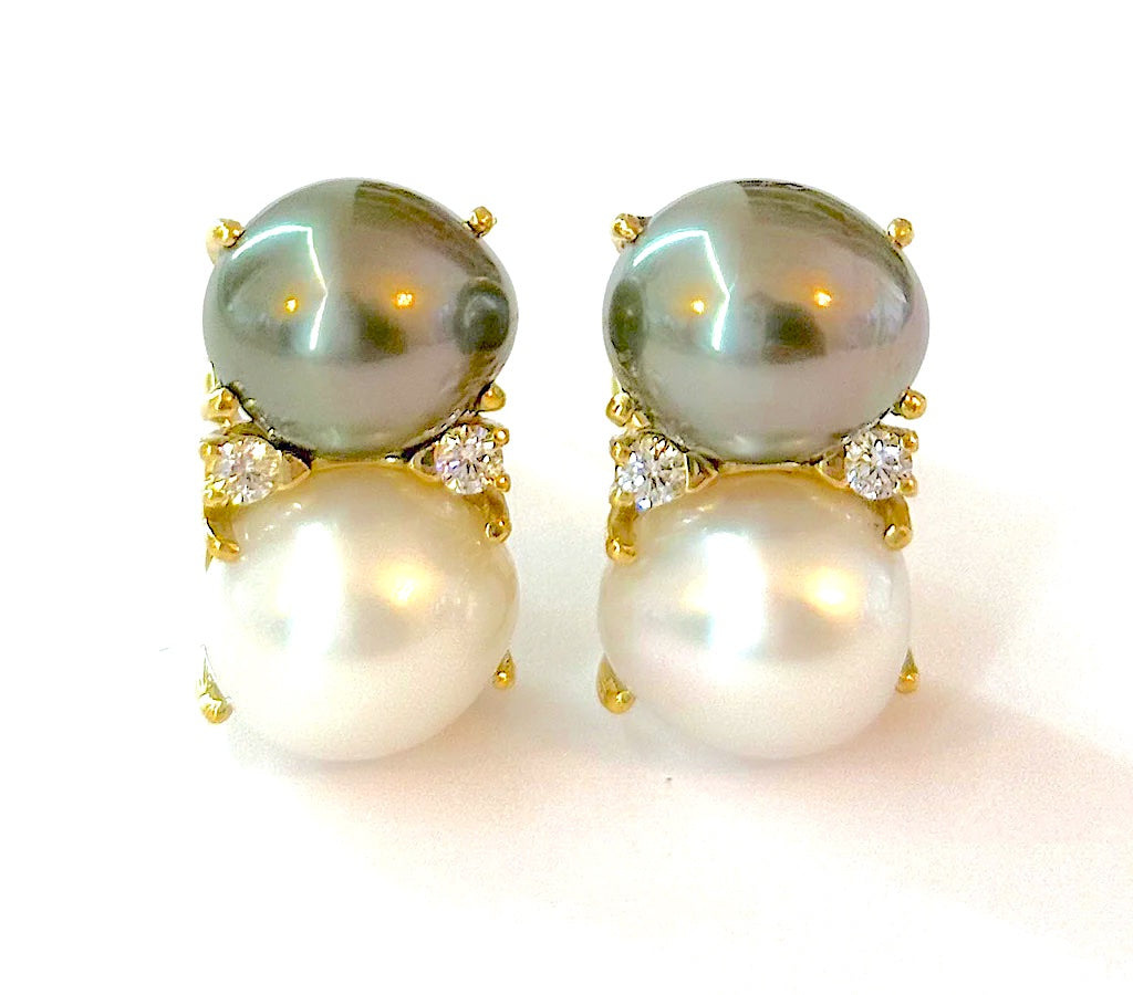 Large GUM DROP™ Earrings with Pearls and Pink Topaz and Diamonds