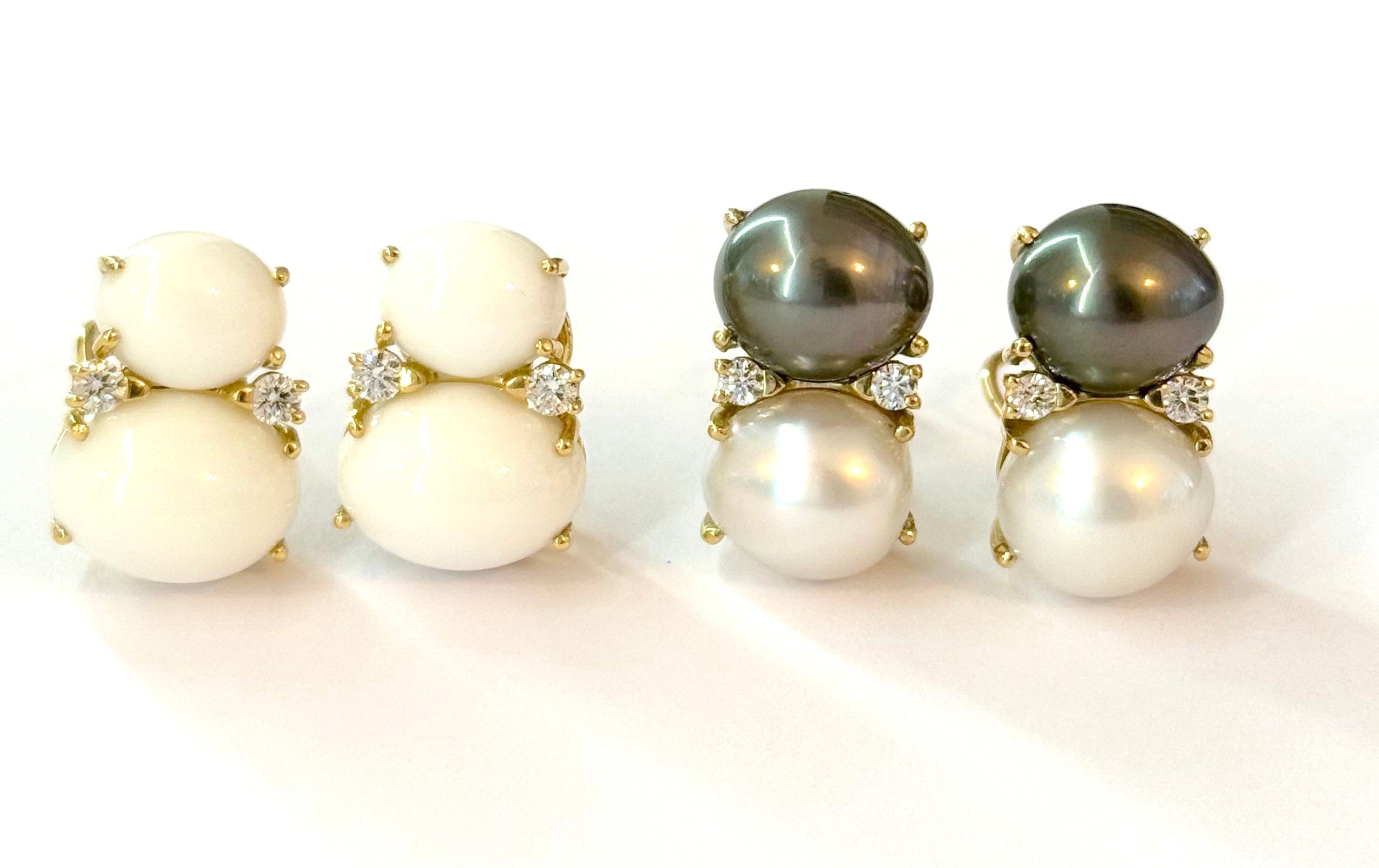 Medium GUM DROP™ Earrings with Pearls and Peridot and Four Diamonds