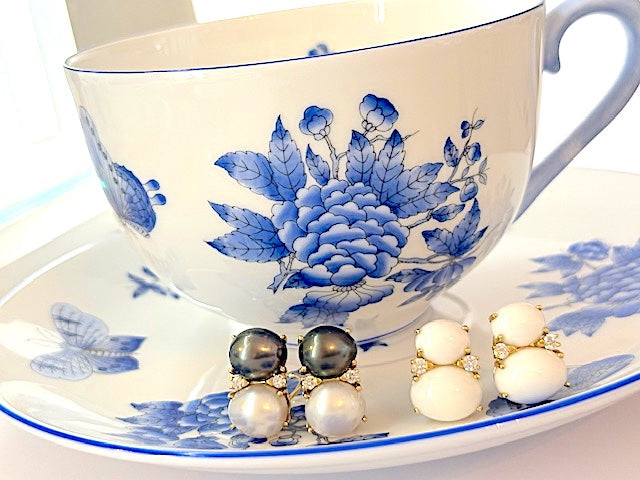 Large GUM DROP™ Earrings with Pearls and Pink Topaz and Diamonds