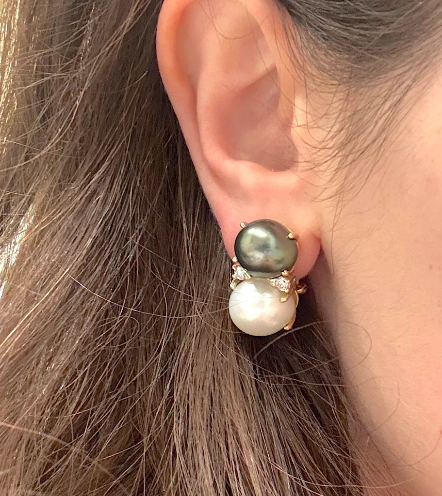 Large GUM DROP™ Earrings with Pearls and Pink Topaz and Diamonds