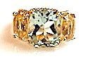 18kt Yellow Gold Blue Topaz and Rock Crystal Three Stone Ring with Rope Twist Border