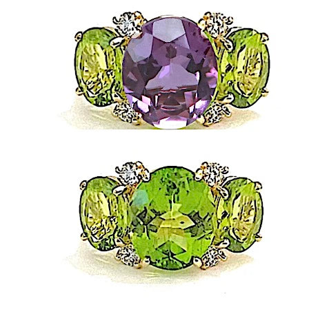 18Kt Yellow Gold Double Cushion Peridot and Blue Topaz Earrings