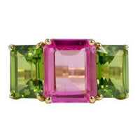 18kt Yellow Gold Emerald Cut Ring With Citrine and Peridot