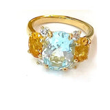 Small GUM DROP™ Ring with Bright Pink Topaz and Blue Topaz and Diamonds