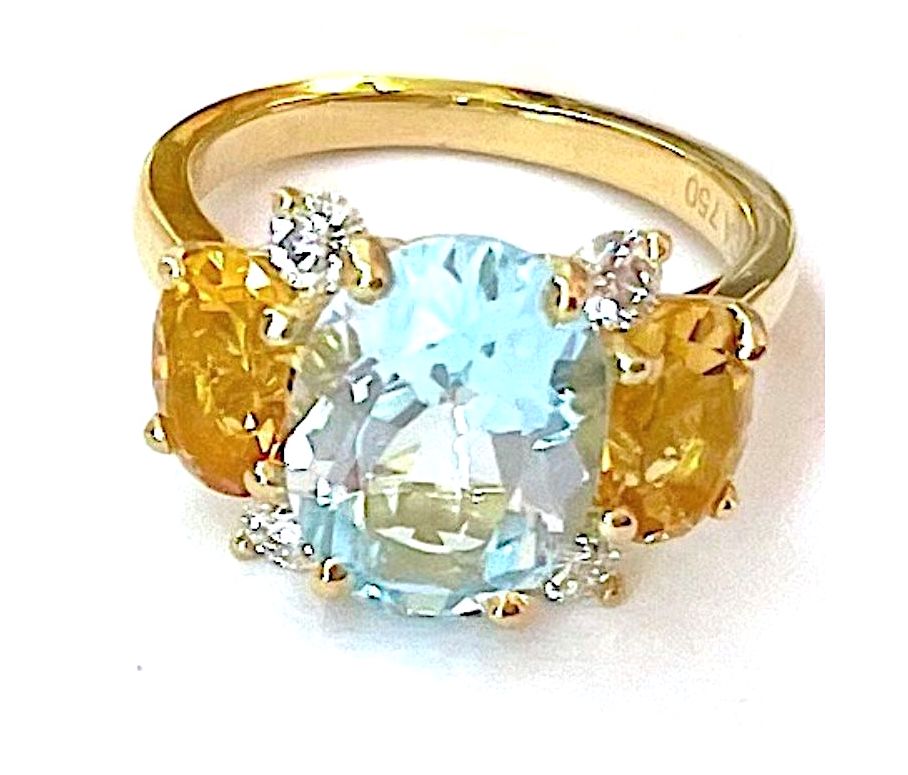 Small GUM DROP™ Ring with Blue Topaz Citrine and Diamonds