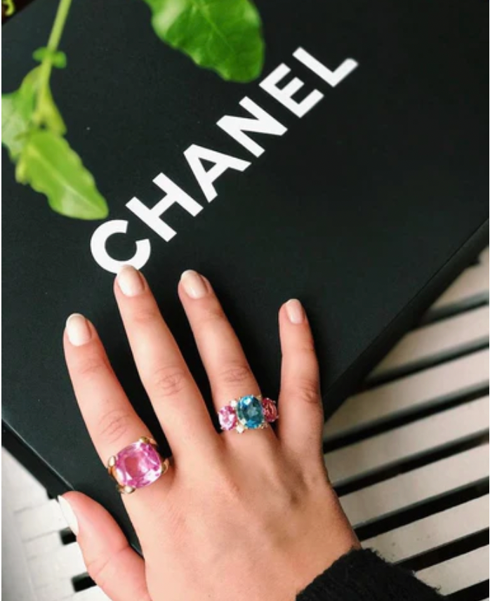 Small GUM DROP™ Ring with Blue Topaz and Iolite and Diamonds