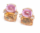 Medium GUM DROP™ Earrings with Pink and Cabochon Smokey Topaz and Diamonds