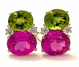 Peridot Flower Diamond Cluster Earrings