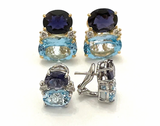 Medium GUM DROP™ Earrings with Iolite and Cabochon Chalcedony and Diamonds