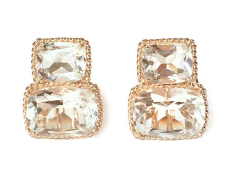 Large Rope Twist Border Two Stone Cushion Earring