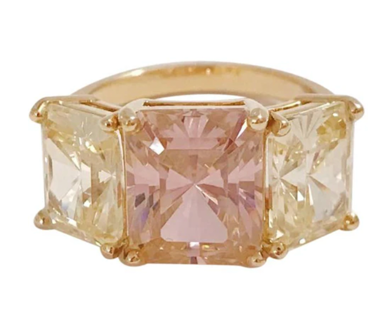 18kt Yellow Gold Mini Emerald Cut Ring with Blue Topaz and Peridot