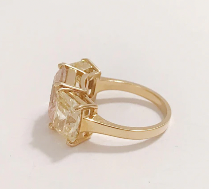 18kt Yellow Gold Mini Emerald Cut Ring with Blue Topaz and Peridot