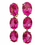 Pink Topaz Rock Crystal Blue Topaz Yellow Gold Three Stone Drop Earrings