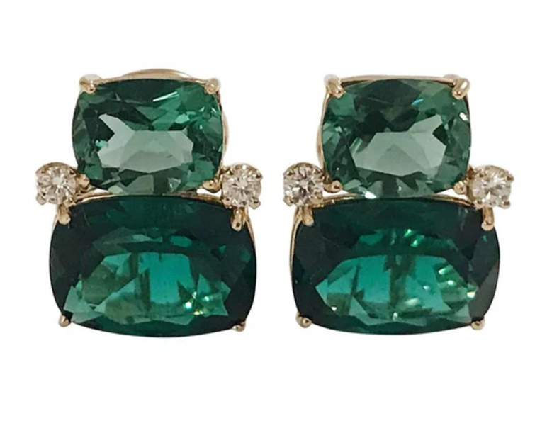 Large Rope Twist Border Two Stone Cushion Earring