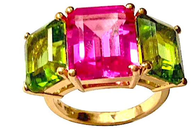 18kt Bonheur Ring with Green Amethyst, Amethyst and Blue Topaz