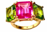 18kt Bonheur Ring with Green Amethyst, Amethyst and Blue Topaz