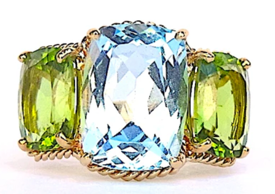 Elegant Multi Color Blue Topaz Necklace on twisted Link chain