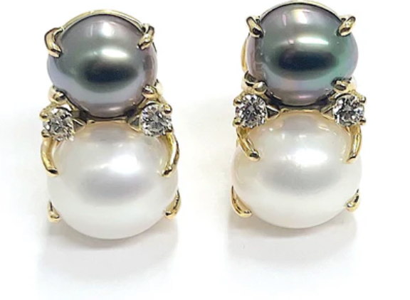 Yellow Gold Double Cushion Earrings with Rock Crystal and Smoky Topaz