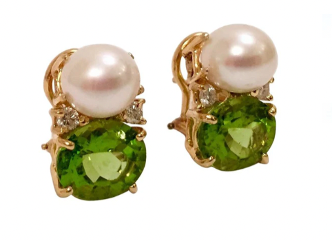 18kt Yellow Gold Sand Dollar Earrings with Peridot and Diamonds