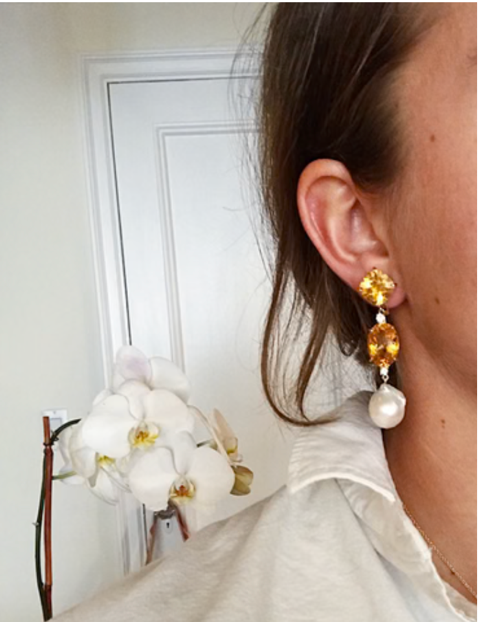 Large GUM DROP™ Earrings with Pearls and Pink Topaz and Diamonds