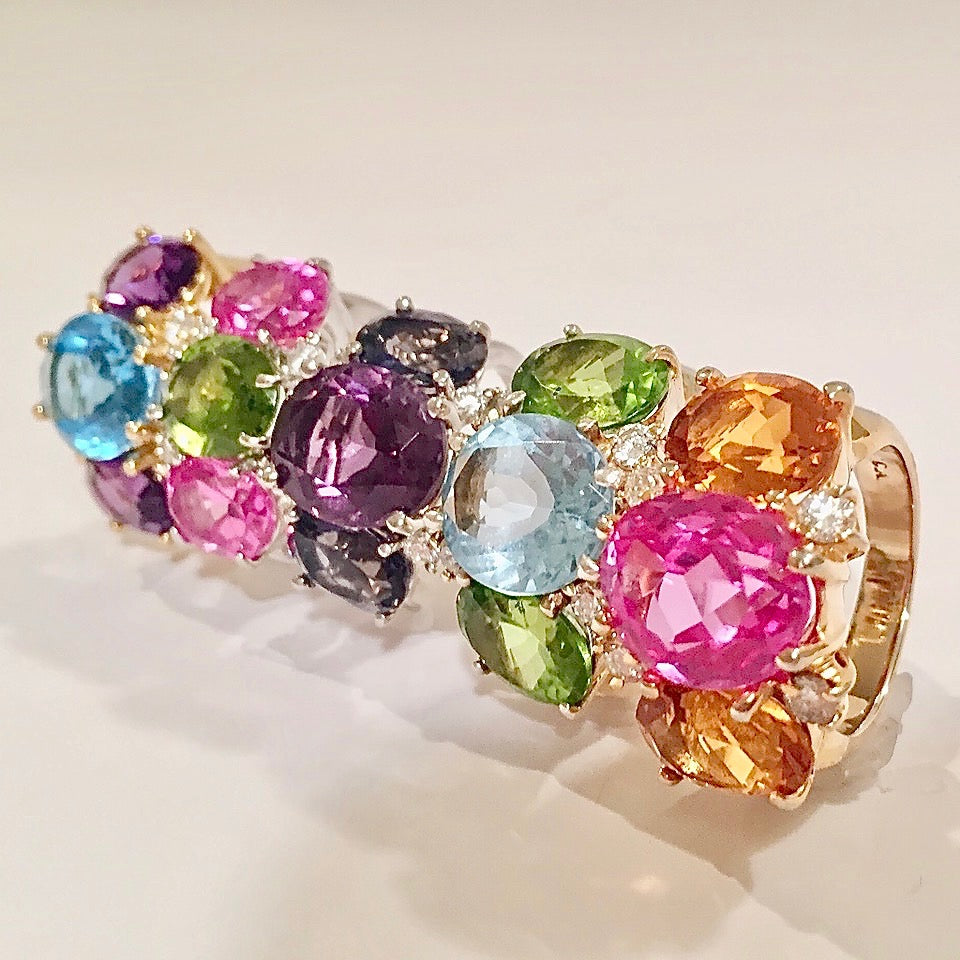 Platinum European cut Diamond and Emerald Ring