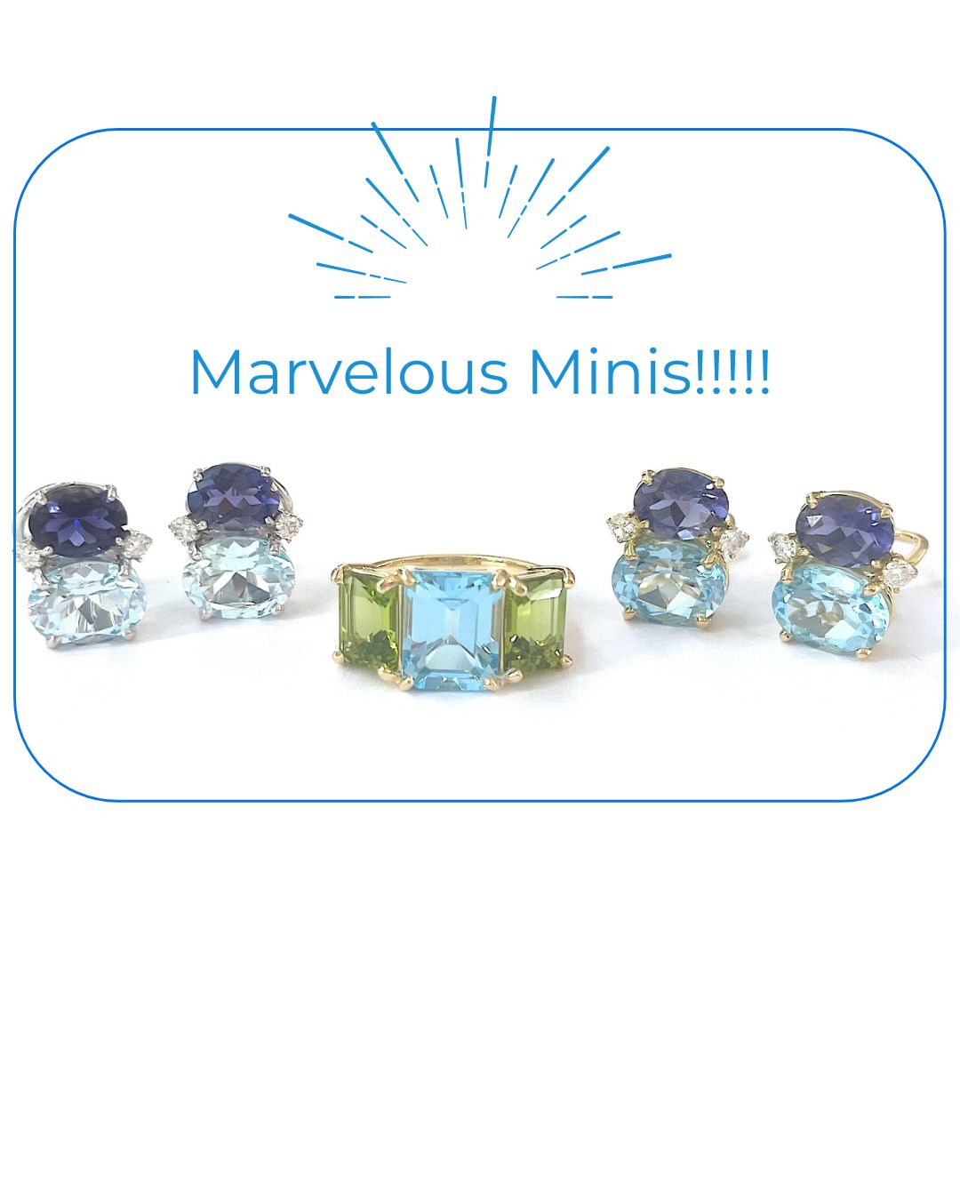 18Kt Yellow Gold Double Cushion Peridot and Blue Topaz Earrings